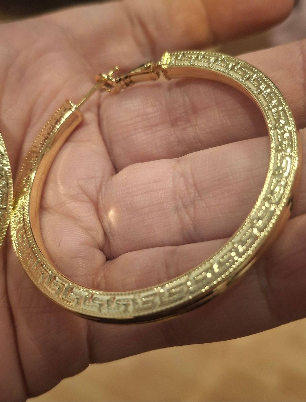 Designer Inspired 18K Gold Plated Greek Design Hoop Earrings - Picture 3 of 8